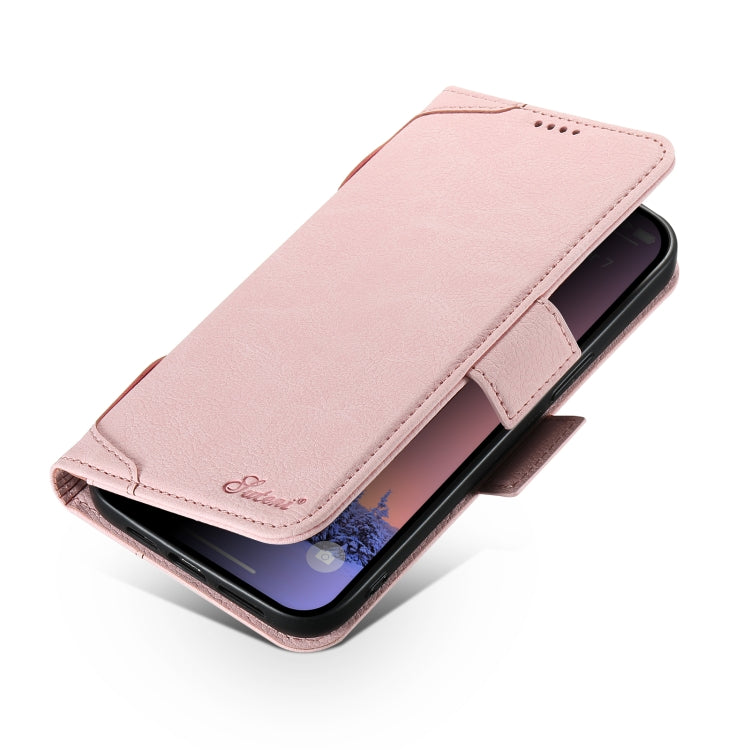 For iPhone 12 / 12 Pro SUTENI J07 Multifunctional Horizontal Flip Magsafe Leather Phone Case(Pink) - iPhone 12 / 12 Pro Cases by Suteni | Online Shopping South Africa | PMC Jewellery | Buy Now Pay Later Mobicred