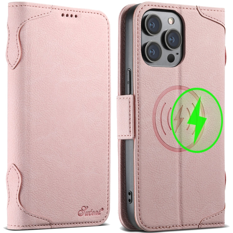 For iPhone 12 Pro Max SUTENI J07 Multifunctional Horizontal Flip Magsafe Leather Phone Case(Pink) - iPhone 12 Pro Max Cases by Suteni | Online Shopping South Africa | PMC Jewellery | Buy Now Pay Later Mobicred