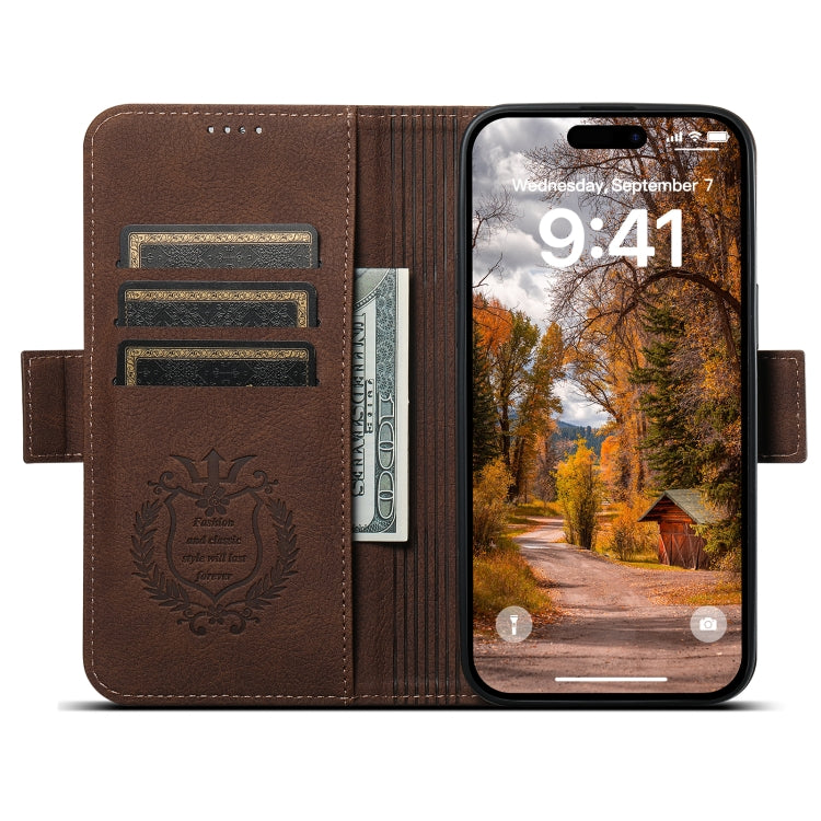 For iPhone 13 SUTENI J07 Multifunctional Horizontal Flip Magsafe Leather Phone Case(Brown) - iPhone 13 Cases by Suteni | Online Shopping South Africa | PMC Jewellery | Buy Now Pay Later Mobicred