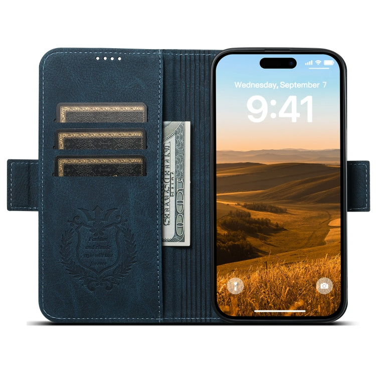 For iPhone 14 SUTENI J07 Multifunctional Horizontal Flip Magsafe Leather Phone Case(Blue) - free shipping - PMC Jewellery - Order now!