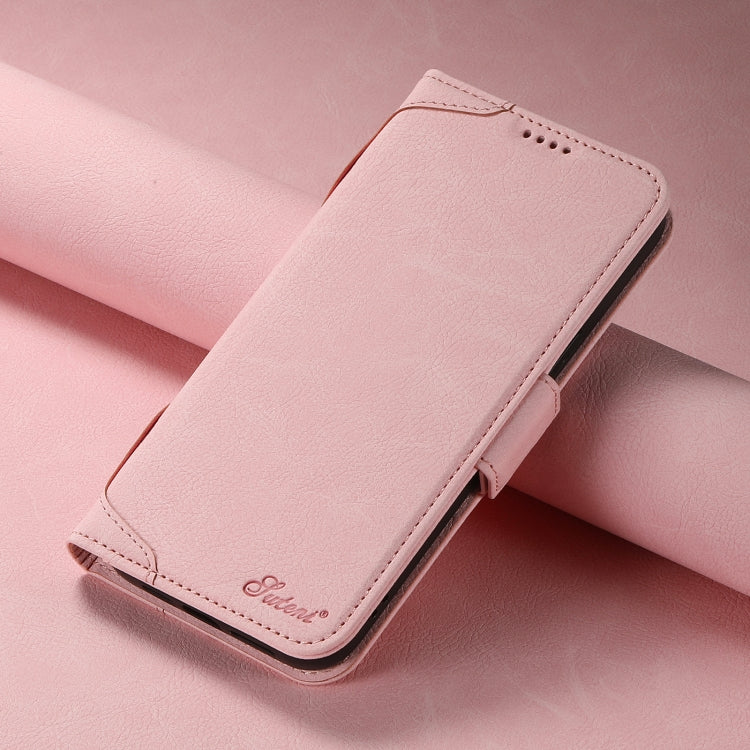 For iPhone 14 SUTENI J07 Multifunctional Horizontal Flip Magsafe Leather Phone Case(Pink) - iPhone 14 Cases by Suteni | Online Shopping South Africa | PMC Jewellery | Buy Now Pay Later Mobicred