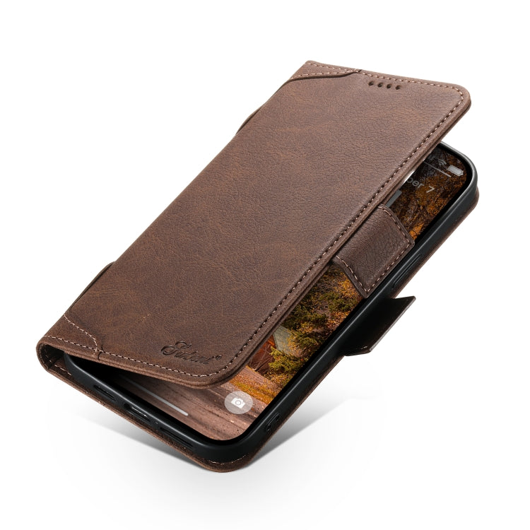 For iPhone 14 Plus SUTENI J07 Multifunctional Horizontal Flip Magsafe Leather Phone Case(Brown) - free shipping - PMC Jewellery - Order now!