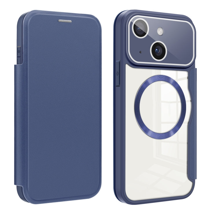 For iPhone 15 Plus Colored Shield MagSafe Magnetic RFID Anti-theft Leather Phone Case(Blue) - iPhone 15 Plus Cases by PMC TechLife | Online Shopping South Africa | PMC TechLife