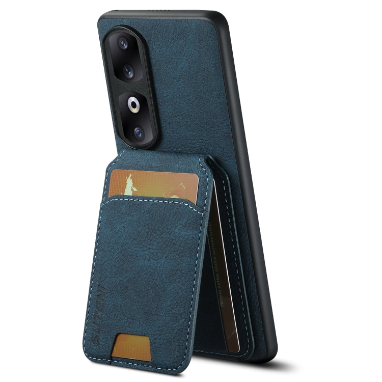 For  Honor 90 Suteni H02 Litchi Leather Card Wallet Stand Back Phone Case(Blue) - Honor Cases by Suteni | Online Shopping South Africa | PMC Jewellery