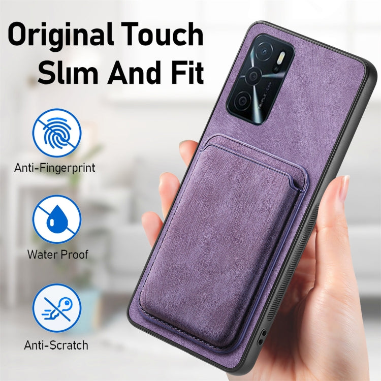 For OPPO Reno8 T 4G Retro Leather Card Bag Magnetic Phone Case(Purple) - OPPO Cases by PMC Jewellery | Online Shopping South Africa | PMC Jewellery | Buy Now Pay Later Mobicred