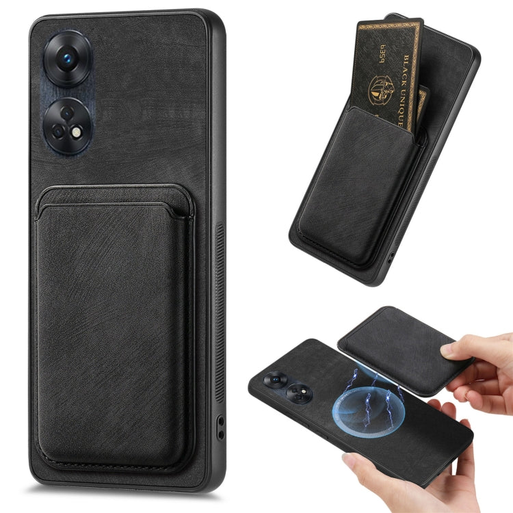 For OPPO Reno8 T 4G Retro Leather Card Bag Magnetic Phone Case(Black) - OPPO Cases by PMC Jewellery | Online Shopping South Africa | PMC Jewellery | Buy Now Pay Later Mobicred