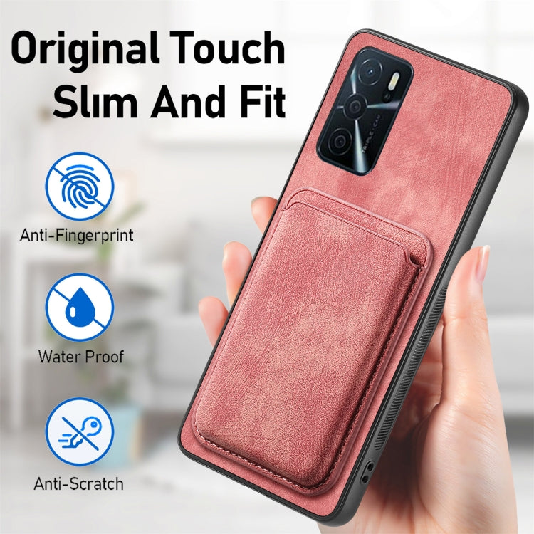 For OPPO A17K Retro Leather Card Bag Magnetic Phone Case(Pink) - OPPO Cases by PMC TechLife | Online Shopping South Africa | PMC TechLife | Buy Now Pay Later Mobicred