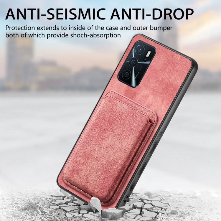 For OPPO A17 Retro Leather Card Bag Magnetic Phone Case(Pink) - OPPO Cases by PMC TechLife | Online Shopping South Africa | PMC TechLife | Buy Now Pay Later Mobicred