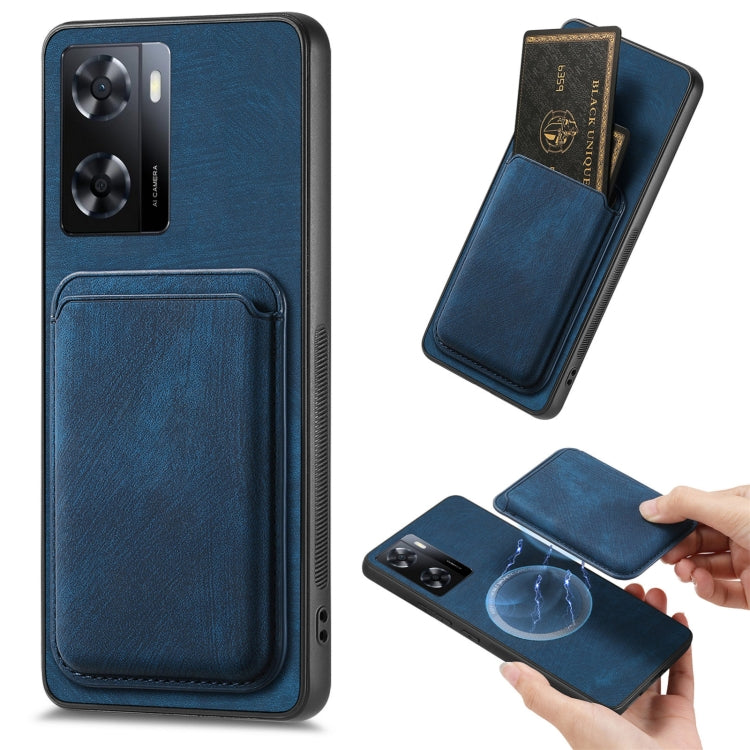 For OPPO A57 4G Retro Leather Card Bag Magnetic Phone Case(Blue) - OPPO Cases by PMC Jewellery | Online Shopping South Africa | PMC Jewellery | Buy Now Pay Later Mobicred