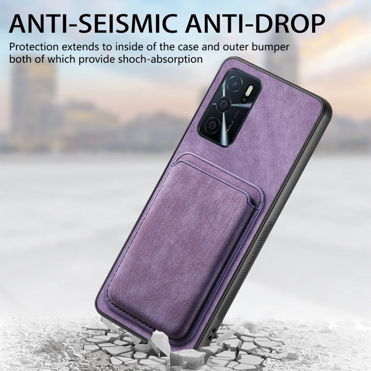 For OPPO A57 5G Retro Leather Card Bag Magnetic Phone Case(Purple) - OPPO Cases by PMC Jewellery | Online Shopping South Africa | PMC Jewellery | Buy Now Pay Later Mobicred