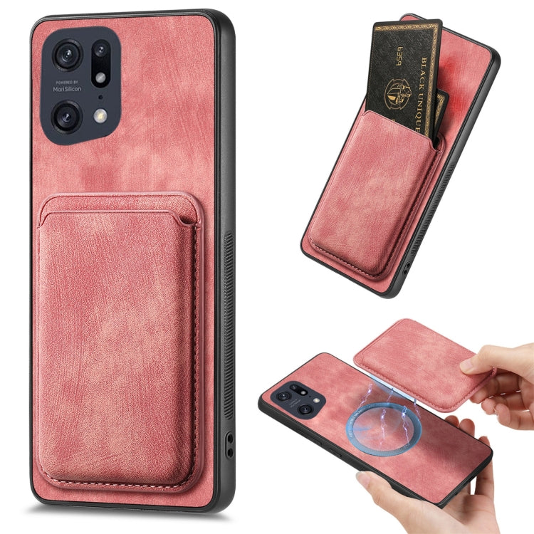 For OPPO Find X5 Pro Retro Leather Card Bag Magnetic Phone Case(Pink) - OPPO Cases by PMC Jewellery | Online Shopping South Africa | PMC Jewellery | Buy Now Pay Later Mobicred