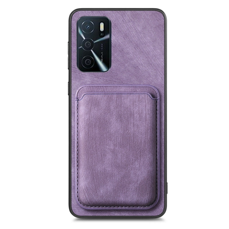 For OPPO Reno7 Pro 5G Retro Leather Card Bag Magnetic Phone Case(Purple) - OPPO Cases by PMC TechLife | Online Shopping South Africa | PMC TechLife | Buy Now Pay Later Mobicred