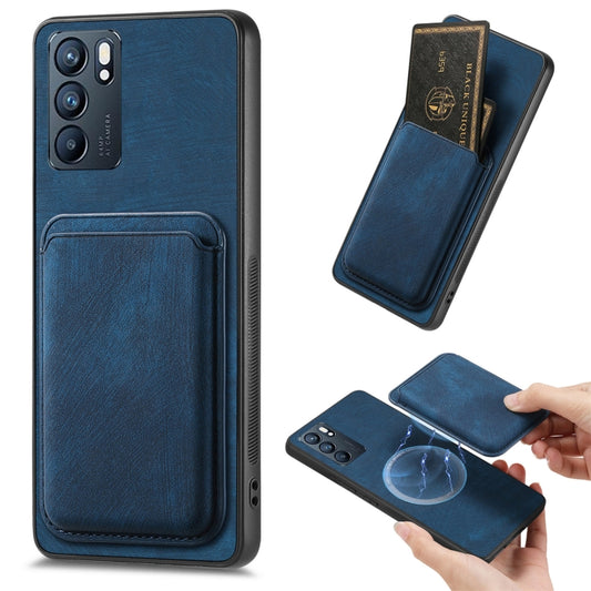 For OPPO Reno6 5G Retro Leather Card Bag Magnetic Phone Case(Blue) - OPPO Cases by PMC Jewellery | Online Shopping South Africa | PMC Jewellery | Buy Now Pay Later Mobicred