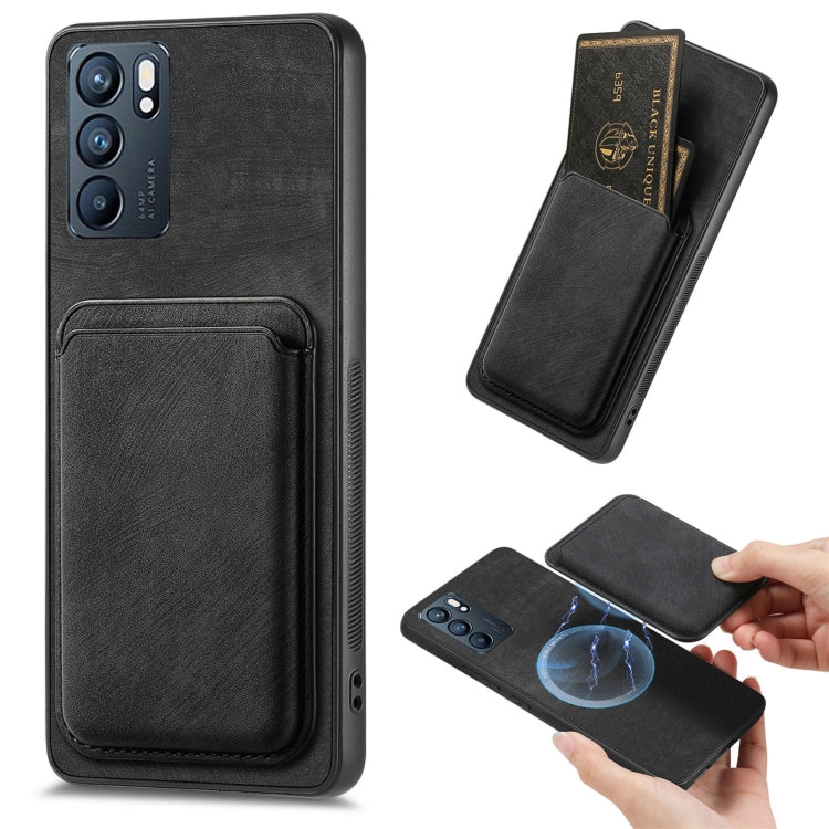For OPPO Reno6 5G Retro Leather Card Bag Magnetic Phone Case(Black) - OPPO Cases by PMC Jewellery | Online Shopping South Africa | PMC Jewellery | Buy Now Pay Later Mobicred