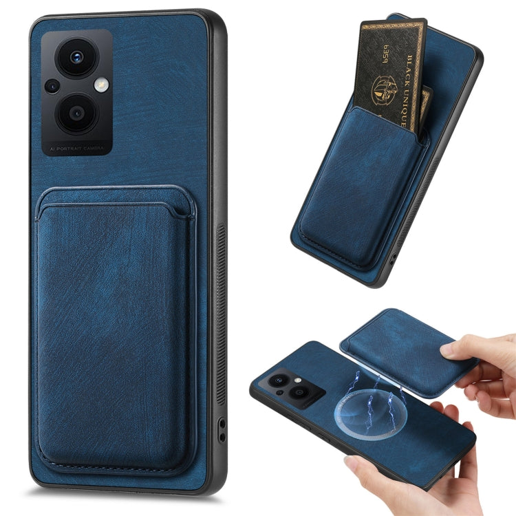 For OPPO Reno7 Z 5G/F21 Pro 5G Retro Leather Card Bag Magnetic Phone Case(Blue) - OPPO Cases by PMC Jewellery | Online Shopping South Africa | PMC Jewellery | Buy Now Pay Later Mobicred