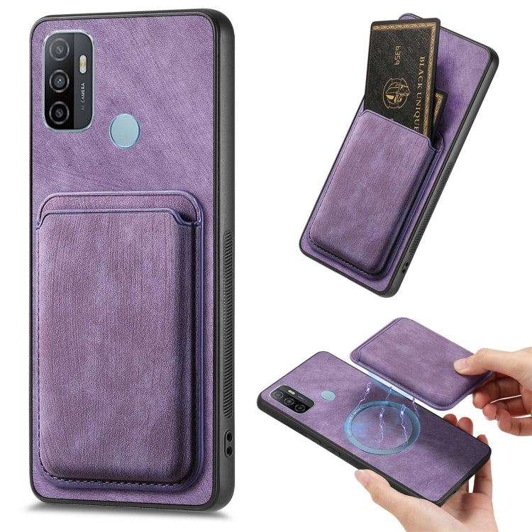 For OPPO A53 / A53S Retro Leather Card Bag Magnetic Phone Case(Purple) - OPPO Cases by PMC Jewellery | Online Shopping South Africa | PMC Jewellery | Buy Now Pay Later Mobicred
