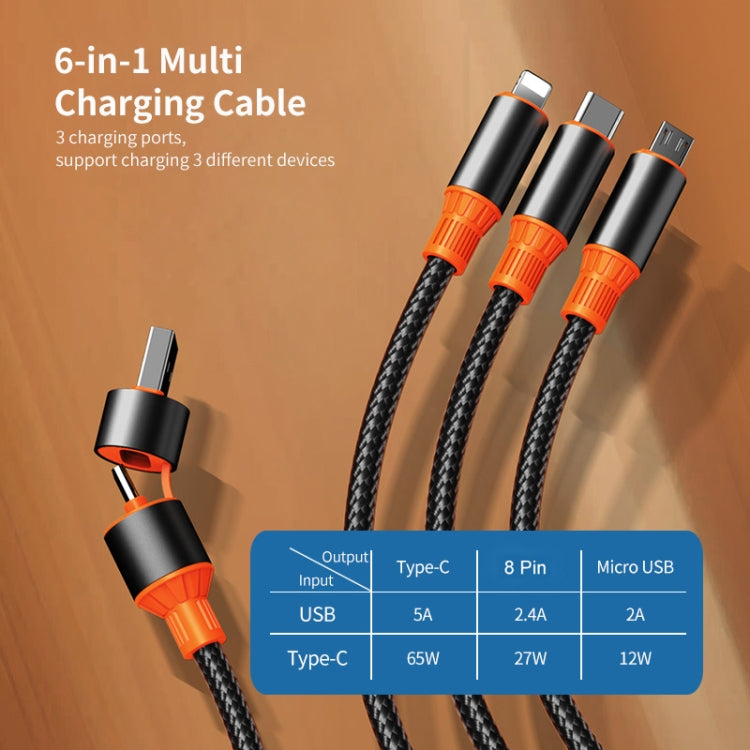 ENKAY 6-in-1 5A USB + Type-C to Type-C / 8 Pin / Micro USB Multifunction Fast Charging Cable, Length:1.2m(Black Orange) - Multifunction Cable by ENKAY | Online Shopping South Africa | PMC Jewellery | Buy Now Pay Later Mobicred