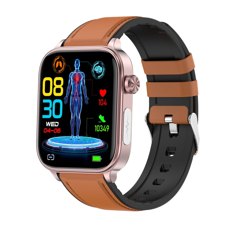 ET570 1.96 inch Color Screen Smart Watch Leather Strap, Support Bluetooth Call / ECG(Brown) - Smart Watches by PMC TechLife | Online Shopping South Africa | PMC TechLife