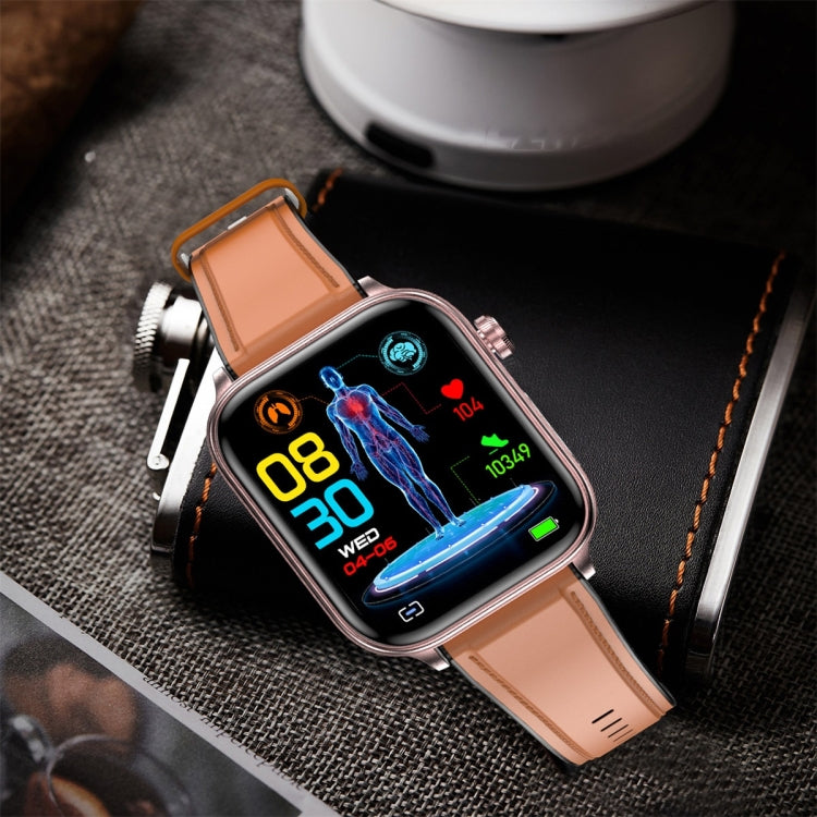 ET570 1.96 inch Color Screen Smart Watch Leather Strap, Support Bluetooth Call / ECG(Brown) - Smart Watches by PMC TechLife | Online Shopping South Africa | PMC TechLife