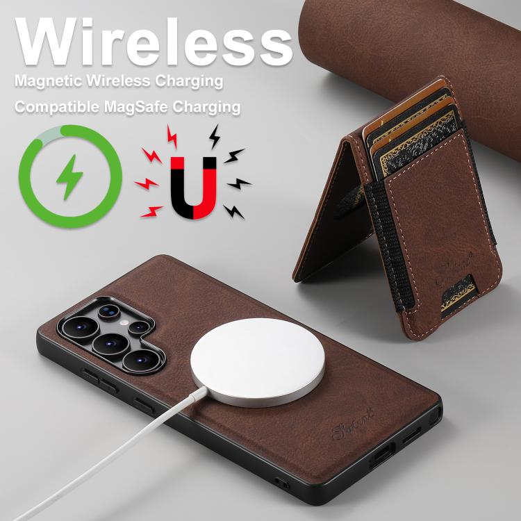 For Samsung Galaxy S25 5G Suteni H17 Litchi Texture Leather MagSafe Detachable Wallet Phone Case(Brown) - Galaxy S25 5G Cases by Suteni | Online Shopping South Africa | PMC Jewellery | Buy Now Pay Later Mobicred