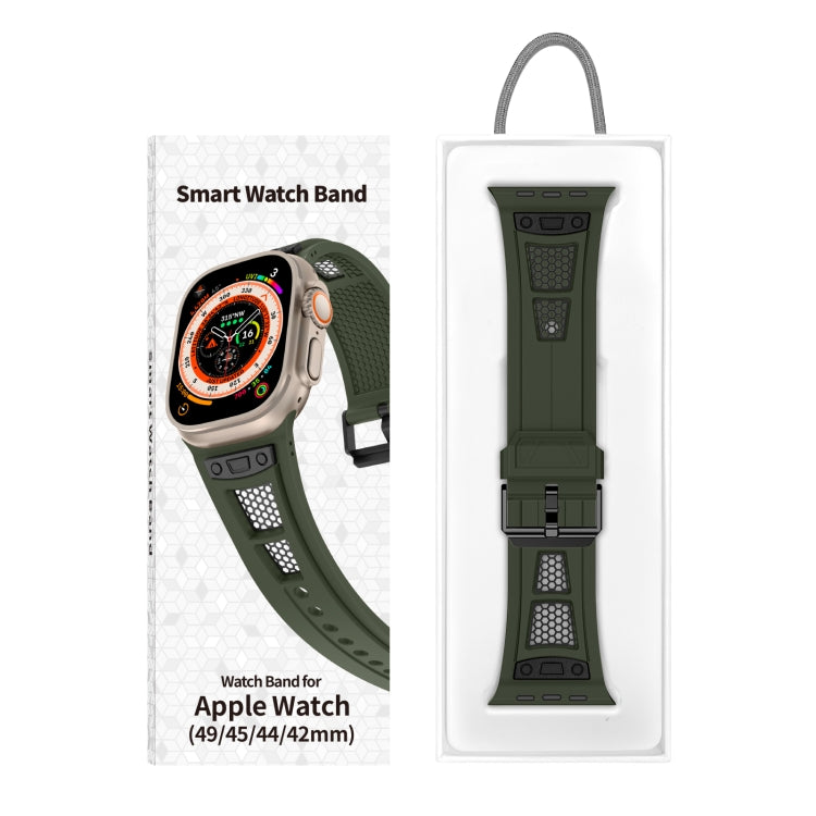 For Apple Watch Series 7 45mm Breathable Stainless Steel Mesh TPU Watch Band(Green Black) - Watch Bands by PMC Jewellery | Online Shopping South Africa | PMC Jewellery