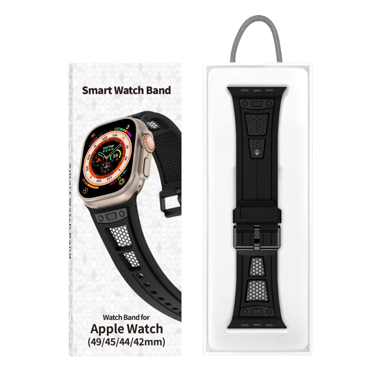 For Apple Watch Series 5 44mm Breathable Stainless Steel Mesh TPU Watch Band(Black Black) - Watch Bands by PMC Jewellery | Online Shopping South Africa | PMC Jewellery