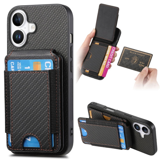 For iPhone 16 Plus Carbon Fiber Vertical Flip Wallet Stand Phone Case(Black) - iPhone 16 Plus Cases by PMC Jewellery | Online Shopping South Africa | PMC Jewellery | Buy Now Pay Later Mobicred