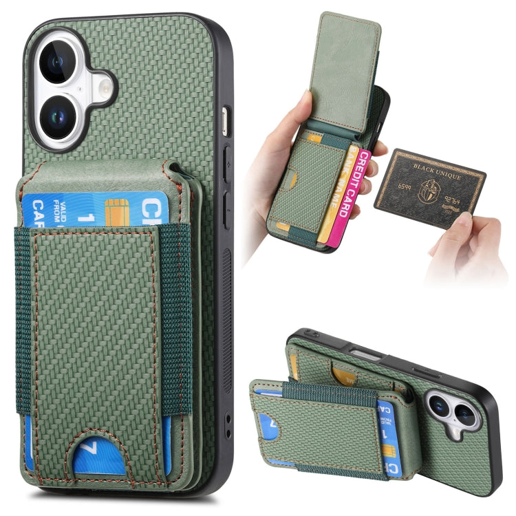 For iPhone 16 Plus Carbon Fiber Vertical Flip Wallet Stand Phone Case(Green) - iPhone 16 Plus Cases by PMC Jewellery | Online Shopping South Africa | PMC Jewellery | Buy Now Pay Later Mobicred