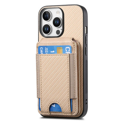 For iPhone 16 Pro Carbon Fiber Vertical Flip Wallet Stand Phone Case(Khaki) - iPhone 16 Pro Cases by PMC Jewellery | Online Shopping South Africa | PMC Jewellery | Buy Now Pay Later Mobicred