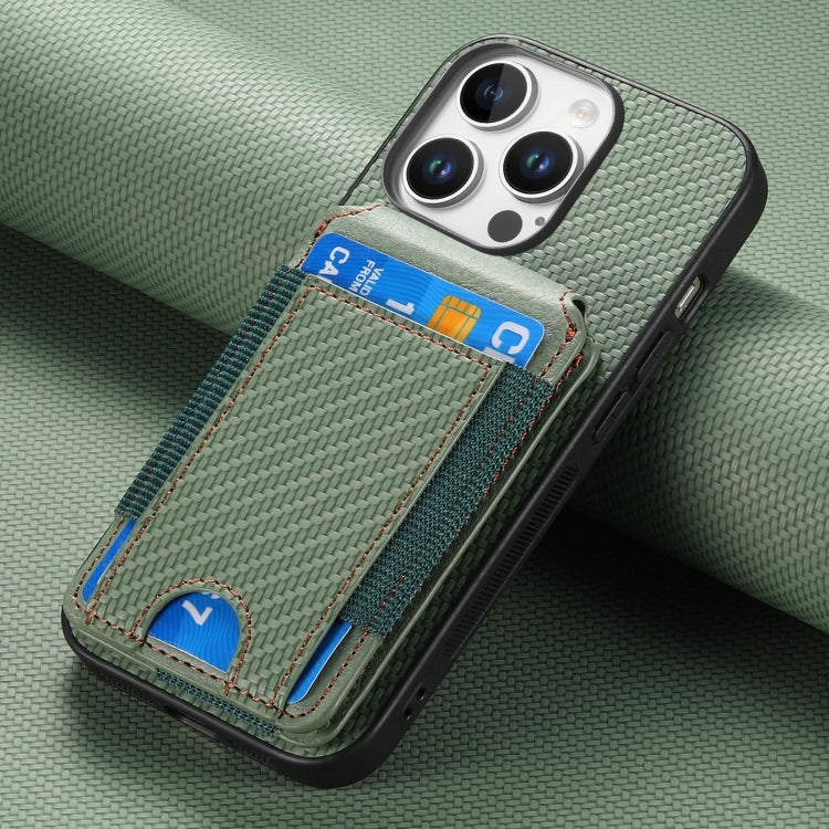 For iPhone 16 Pro Max Carbon Fiber Vertical Flip Wallet Stand Phone Case(Green) - More iPhone Cases by PMC Jewellery | Online Shopping South Africa | PMC Jewellery | Buy Now Pay Later Mobicred