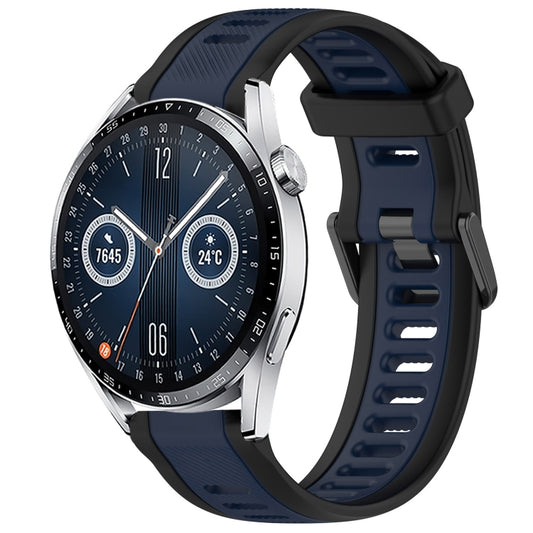 For Huawei Watch GT3 42mm 20mm Two Color Textured Silicone Watch Band(Midnight Blue+Black) - Watch Bands by PMC Jewellery | Online Shopping South Africa | PMC Jewellery