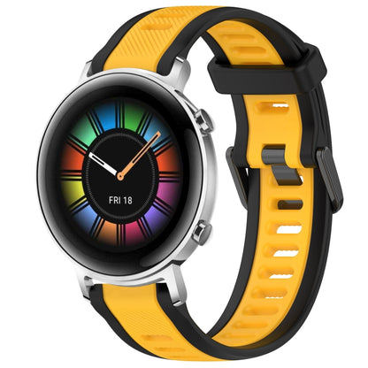 For Huawei Watch GT2 42mm 20mm Two Color Textured Silicone Watch Band(Yellow+Black) - Watch Bands by PMC Jewellery | Online Shopping South Africa | PMC Jewellery