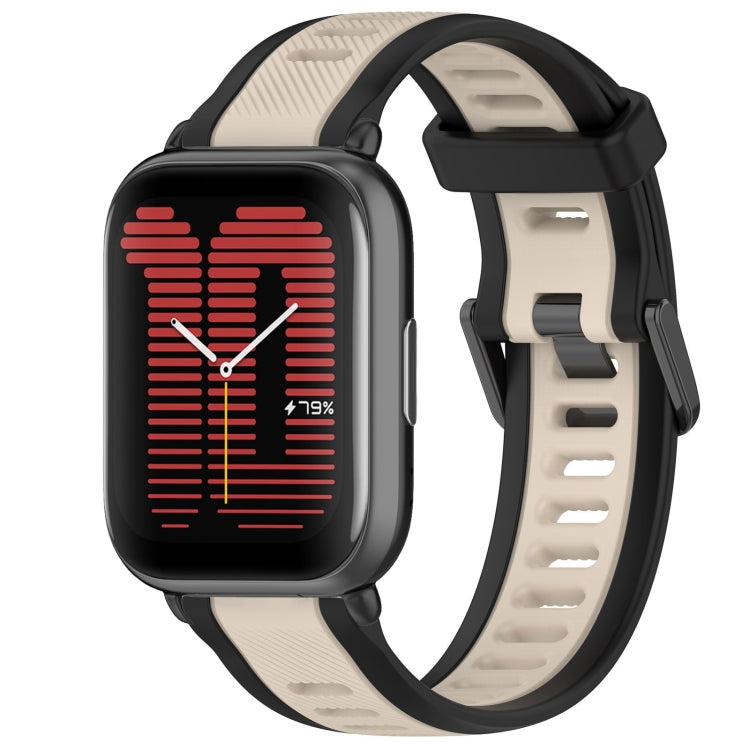 For Amazfit Active 20mm Two-Color Textured Silicone Watch Band(Starlight + Black) - Watch Bands by PMC TechLife | Online Shopping South Africa | PMC TechLife