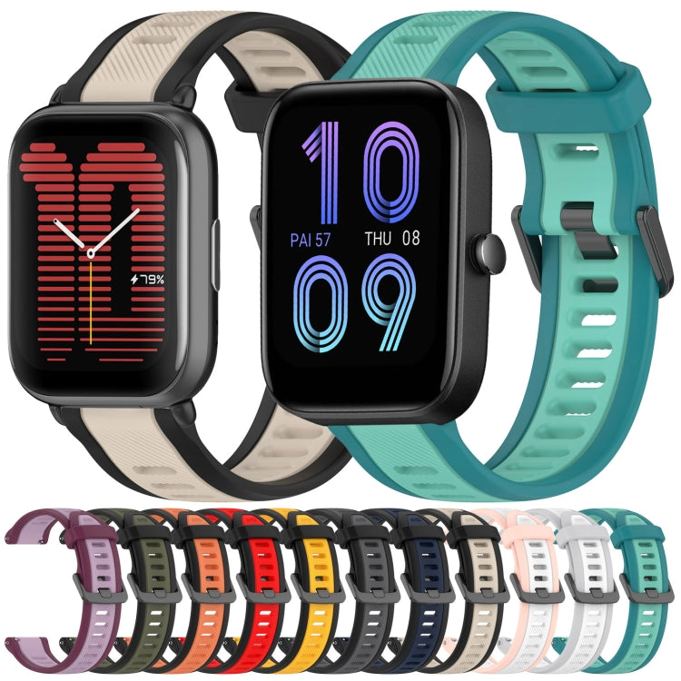 For Amazfit Pop 20mm Two-Color Textured Silicone Watch Band(Green+Black) - Watch Bands by PMC TechLife | Online Shopping South Africa | PMC TechLife