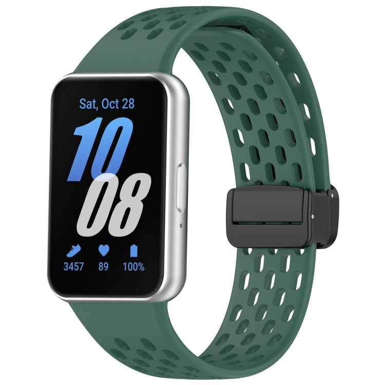 For Samsung Galaxy Fit 3 Hole Style Magnetic Folding Buckle Silicone Watch Band(Dark Green) - Watch Bands by PMC Jewellery | Online Shopping South Africa | PMC Jewellery