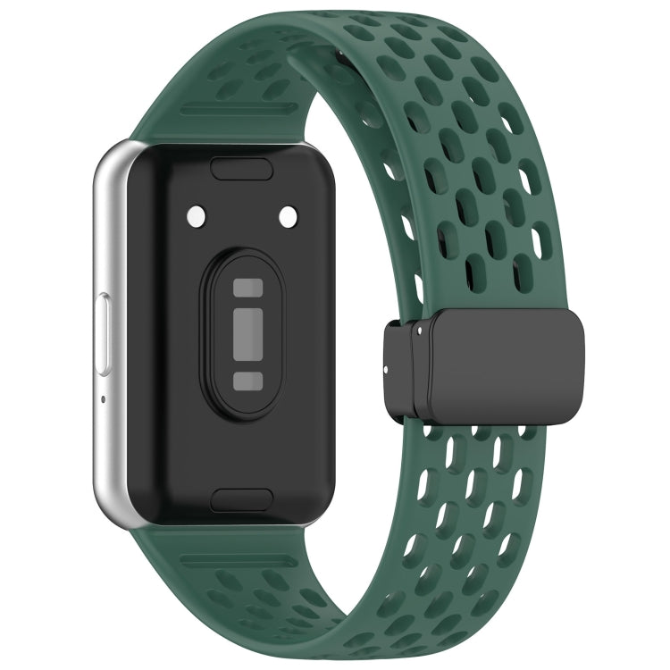 For Samsung Galaxy Fit 3 Hole Style Magnetic Folding Buckle Silicone Watch Band(Dark Green) - Watch Bands by PMC Jewellery | Online Shopping South Africa | PMC Jewellery