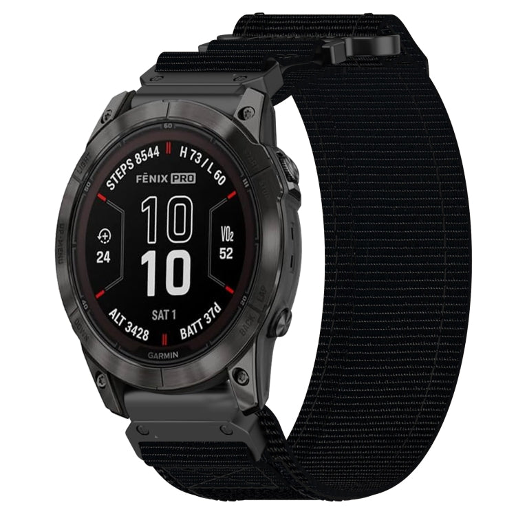 For Garmin Fenix 7X 26mm Nylon Hook And Loop Fastener Watch Band(Black) - Watch Bands by PMC Jewellery | Online Shopping South Africa | PMC Jewellery