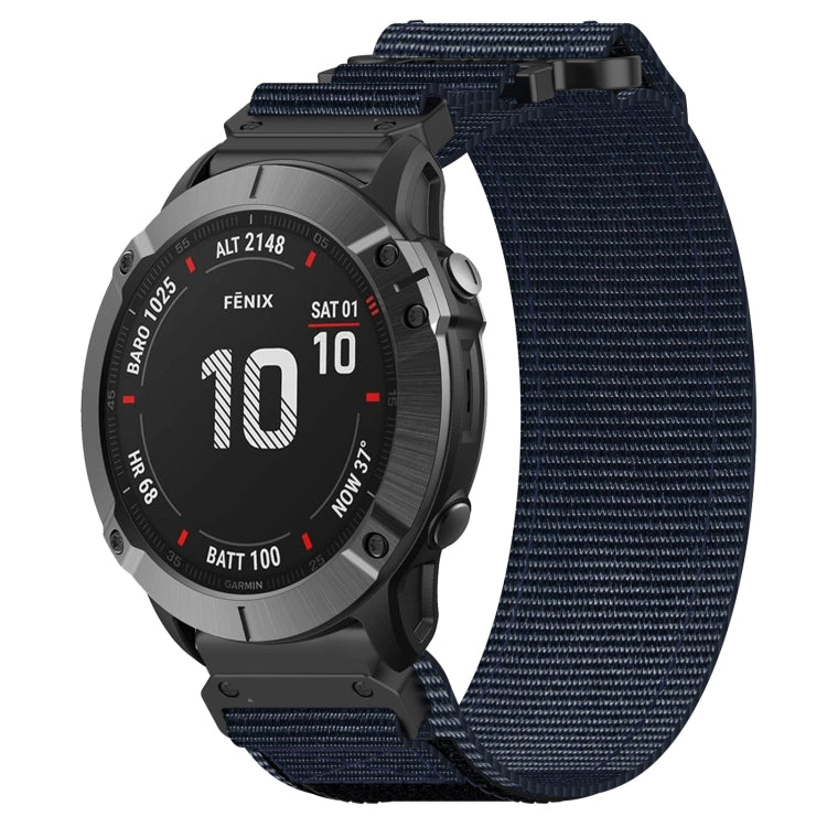 For Garmin Fenix 6X Pro 26mm Nylon Hook And Loop Fastener Watch Band(Blue) - Watch Bands by PMC Jewellery | Online Shopping South Africa | PMC Jewellery