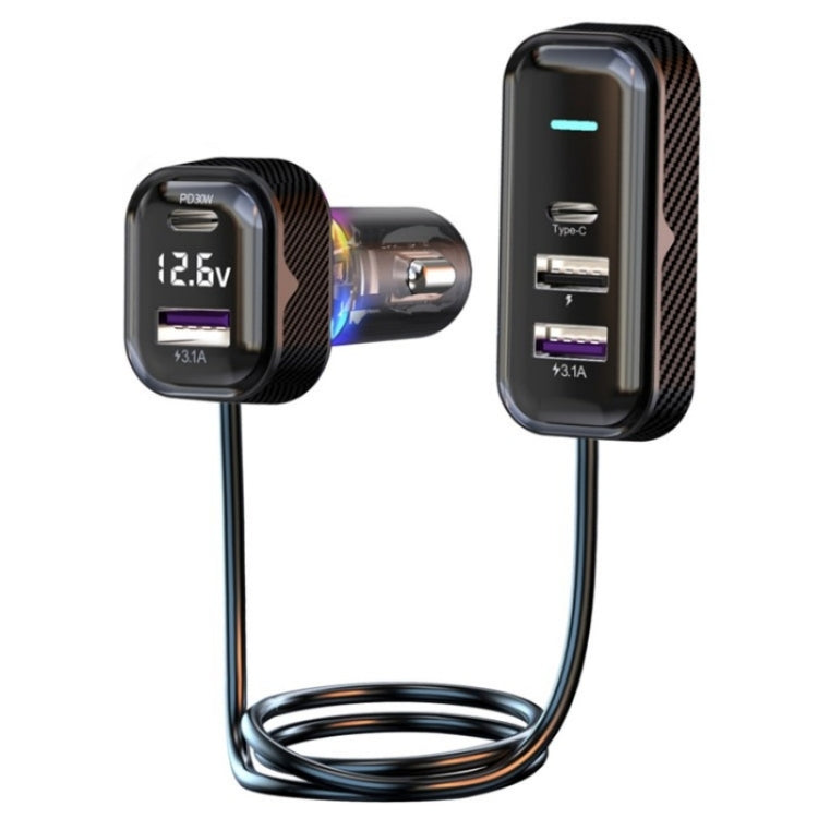 YQ6 PD 30W Fast Charging 2 x Type-C + 3 x USB Car Charger with 1.5m Extension Cable - Car Charger by PMC Jewellery | Online Shopping South Africa | PMC Jewellery | Buy Now Pay Later Mobicred