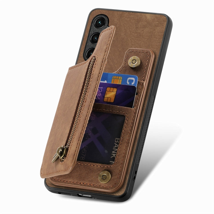 For Samsung Galaxy S25 Ultra 5G Retro Leather Zipper Wallet Back Phone Case(Brown) - Galaxy S25 Ultra 5G Cases by PMC Jewellery | Online Shopping South Africa | PMC Jewellery | Buy Now Pay Later Mobicred