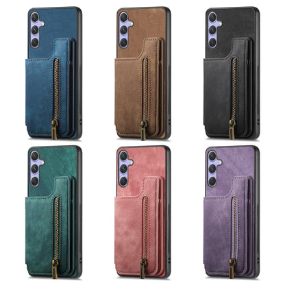 For Samsung Galaxy S25+ 5G Retro Leather Zipper Wallet Back Phone Case(Purple) - Galaxy S25+ 5G Cases by PMC Jewellery | Online Shopping South Africa | PMC Jewellery | Buy Now Pay Later Mobicred