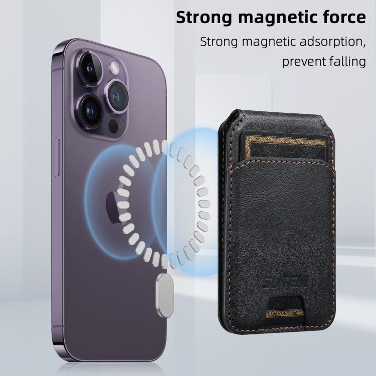 Suteni S2 Phone Magnetic Card Case Card Sleeve MagSafe Magnetic Coil PU Leather(Black) -  by Suteni | Online Shopping South Africa | PMC Jewellery | Buy Now Pay Later Mobicred