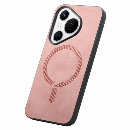 For Huawei  Pura 70 Solid Color Retro Magsafe PU Back Cover Phone Case(Pink) - Huawei Cases by PMC Jewellery | Online Shopping South Africa | PMC Jewellery | Buy Now Pay Later Mobicred