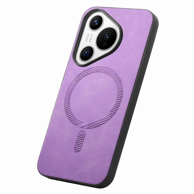 For Huawei Pura 70 Pro Solid Color Retro Magsafe PU Back Cover Phone Case(Purple) - Huawei Cases by PMC Jewellery | Online Shopping South Africa | PMC Jewellery | Buy Now Pay Later Mobicred