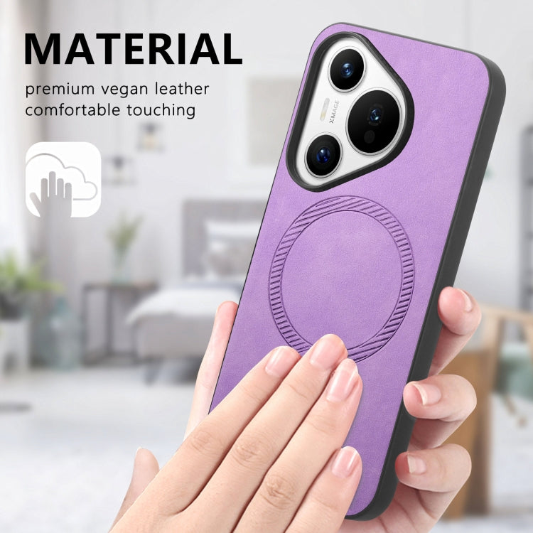 For Huawei Pura 70 Pro Solid Color Retro Magsafe PU Back Cover Phone Case(Purple) - Huawei Cases by PMC Jewellery | Online Shopping South Africa | PMC Jewellery | Buy Now Pay Later Mobicred