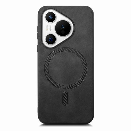 For Huawei Pura 70 Pro Solid Color Retro Magsafe PU Back Cover Phone Case(Black) - Huawei Cases by PMC Jewellery | Online Shopping South Africa | PMC Jewellery | Buy Now Pay Later Mobicred