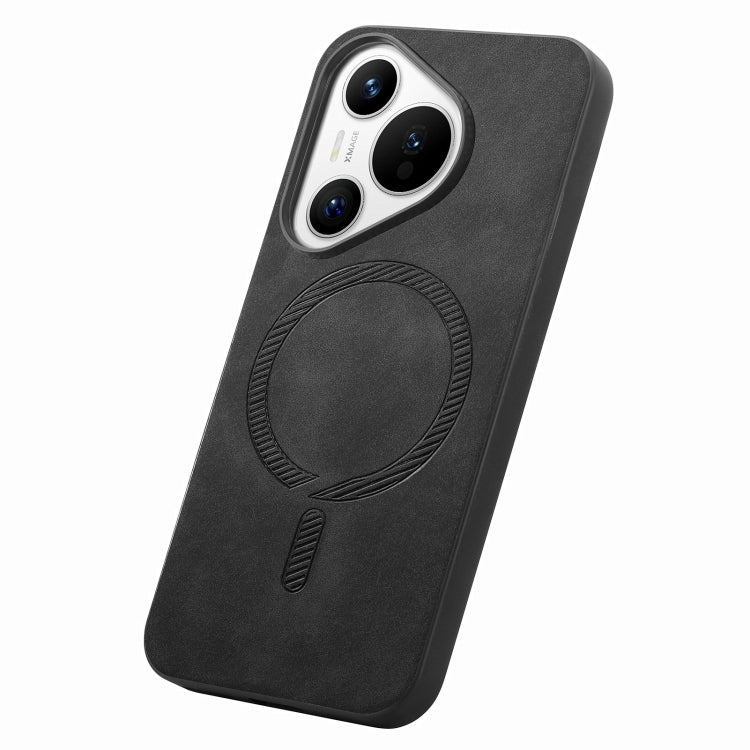 For Huawei Pura 70 Ultra Solid Color Retro Magsafe PU Back Cover Phone Case(Black) - Huawei Cases by PMC Jewellery | Online Shopping South Africa | PMC Jewellery | Buy Now Pay Later Mobicred