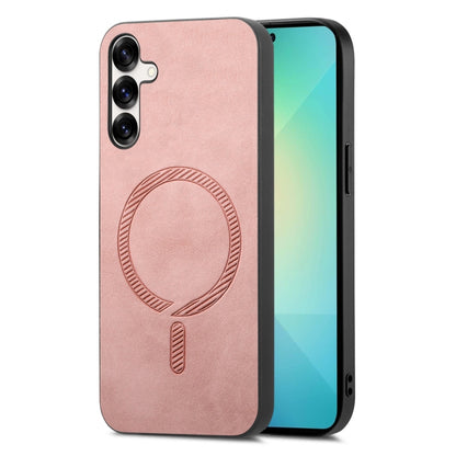 For Samsung Galaxy S25+ 5G Solid Color Retro Magsafe PU Back Cover Phone Case(Pink) - Galaxy S25+ 5G Cases by PMC Jewellery | Online Shopping South Africa | PMC Jewellery | Buy Now Pay Later Mobicred