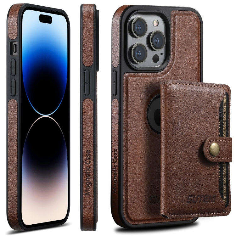 For iPhone 14 Pro Max Suteni M1 Oil Wax MagSafe Detachable Horizontal Card Bag Phone Case(Brown) - iPhone 14 Pro Max Cases by Suteni | Online Shopping South Africa | PMC Jewellery | Buy Now Pay Later Mobicred