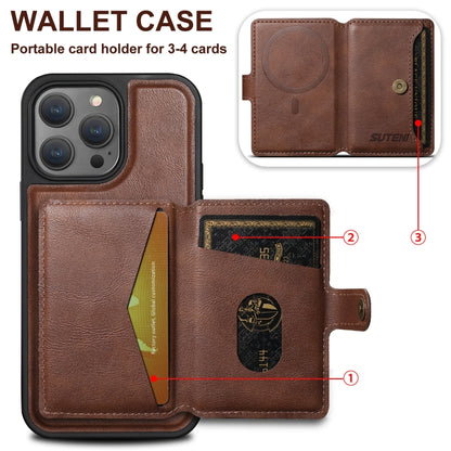 For iPhone 15 Pro Max Suteni M1 Oil Wax MagSafe Detachable Horizontal Card Bag Phone Case(Brown) - iPhone 15 Pro Max Cases by Suteni | Online Shopping South Africa | PMC Jewellery | Buy Now Pay Later Mobicred